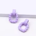 Minimalist purple acrylic square twist earrings, rubber paint finish, elegant fashion jewelry. - Purple