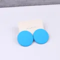 Minimalist round matte painted stud earrings in vibrant blue color with display card for women - Blue