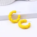 Bright yellow twisted hoop earrings, trendy candy color acrylic C-shaped earrings for women. - Yellow