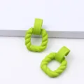 Green geometric square twisted earrings minimalist rubber paint drop ear jewelry for women - Green