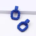 Trendy fashion blue geometric square round rubber paint acrylic stud earrings for women - Blue
