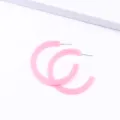 Pink acrylic flat C-shape hoop earrings, stylish candy color simple ear jewelry. - Pink