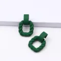 Green square twist acrylic earrings with rubber paint finish for minimalist women daily wear. - Dark Green