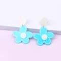 Blue acrylic flower drop earrings sweet summer style floral stud earrings for women - Large Floral / Sky Blue
