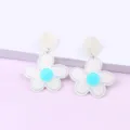 Trendy multi-layer acrylic flower dangle earrings in white and light blue color variant. - Large Floral / White