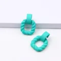 Turquoise acrylic geometric twist earrings, minimalist matte rubber paint drop dangle earrings. - Lake Blue