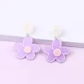 Sweet summer acrylic flower drop earrings with white stud and purple floral design. - Large Floral / Purple