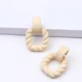 Minimalist matte rubber paint square twisted circle drop earrings for women daily elegant jewelry - Beige