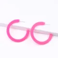Candy color pink acrylic flat C-shaped hoop earrings, minimalist fashion women jewelry. - Rose Red