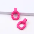 Hot pink matte geometric earrings for women, chic rubber paint twisted square dangle earrings. - Rose Red