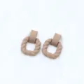 Minimalist matte rubberized twist square hoop earrings, elegant nude acrylic stud jewelry. - Coffee