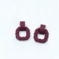 Maroon square twisted acrylic drop earrings with rubber paint finish, minimalist. - Burgundy