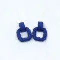 Dark blue matte rubber paint geometric square twist earrings, stylish minimalist acrylic jewelry. - Sapphire Blue