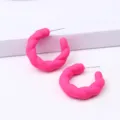 Pink twisted hoop earrings, bright candy color acrylic C-shaped statement earrings for women - Rose Red