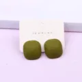 Matte olive green square faceted stud earrings, simple geometric acrylic ear jewelry. - Olive Green