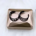 Black multi-layer wavy hoop earrings for women, stylish geometric design fashion jewelry - Hollow C-Hoop
