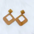 Geometric acrylic hollow square earrings detail view for women stylish everyday wear - Coffee Square