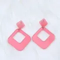 Pink acrylic geometric dangle earrings, hollow rhombus drop earrings for women fashion style. - Pink Square