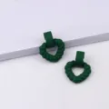 Dark green matte twisted heart acrylic earrings detail view, minimalist style for daily wear. - Dark Green