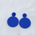 Chic blue large round acrylic drop earrings, minimalist geometric matte finish fashion jewelry for women. - Blue