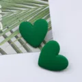 Green heart earrings matte acrylic cute minimalist ear studs women fashion jewelry gift - Green