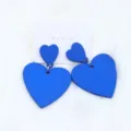 Blue double heart acrylic earrings, trendy resin geometric drop earrings for women daily wear. - Blue