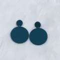 Dark teal large round acrylic dangle earrings minimalist geometric matte drop earrings for women. - Teal