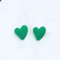 Green heart stud earrings, minimalist acrylic cute ear jewelry for women and girls daily wear. - Green