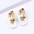 Minimalist white and gold geometric link earrings variant, stylish chain dangle design. - White