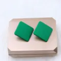 Minimalist green square painted acrylic earrings for women, stylish candy color variant. - Green