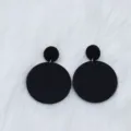 Black round acrylic drop earrings minimalist geometric style fashion accessory for women - Black