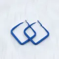 Royal blue square hoop earrings, fashionable geometric hollow earrings for women daily wear. - Square