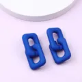 Blue rectangle link earrings, chic minimalist geometric design, trendy fashion jewelry for women. - Royal Blue 2-Section