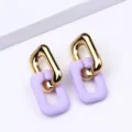 Women geometric chain earrings gold and purple rectangular link ear studs fashion jewelry - Light Purple