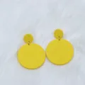 Yellow double round acrylic earrings, minimalist geometric drop earrings for women. - Yellow