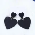 Elegant black double heart acrylic drop earrings minimalist fashion ear jewelry for women - Black