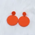 Orange large round acrylic drop earrings, minimalist geometric double circle design for women. - Orange