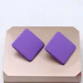 Purple square matte candy color stud earrings, simple fashion acrylic daily ear jewelry item. - Purple