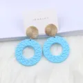 Bohemian blue woven circle earrings with gold textured top stud for women fashion jewelry - Sky Blue