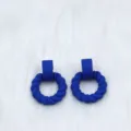 Royal blue matte geometric hoop earrings for women, stylish hollow twist design ear pendants. - Round Acrylic Spliced Twist