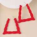 Vibrant red triangle bamboo hoop earrings, trendy minimalist acrylic drop earrings. - Red