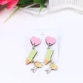 Wooden Pencil Heart Scissors Dangle Earrings Cute Colorblocked Drop Jewelry for Women - Style 1