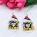 Back-to-school teardrop acrylic printed earrings, stylish teacher day fashion dangle earrings. - Pencil Heart