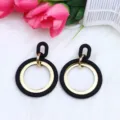 Black Gold Geometric Hollow Acrylic Dangle Earrings Fashion Statement Jewelry Accessory - Black