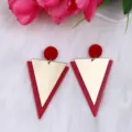 Retro mirror acrylic geometric stud earrings featuring stylish red and gold triangle dangle design. - Solid Red