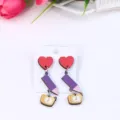 Wooden color block earrings cute heart pencil clock design fashion women jewelry gift SKU - Style 2