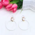 White acrylic circle dangle earrings for women stylish geometric fashion jewelry accessory - White