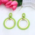 Green acrylic circle geometric stud earrings, fashionable alloy hollow ear pendants for women - Fruit Green