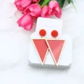 Red geometric triangle acrylic earrings with gold trim on display card for women stylish. - Orange Hollow