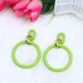 Candy color hollow round acrylic earrings green geometric drop earrings for women daily fashion. - Fruit Green